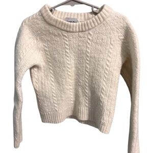 Sunday Best Cream Cable-Knit Crewneck Sweater (2XS)